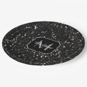 Assiettes En Carton Parties scintillant brillante noire et blanche Mon (Angle)