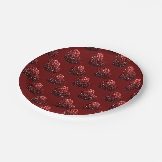 Assiettes En Carton Parties scintillant cardiaque scintille motif roug (Angle)