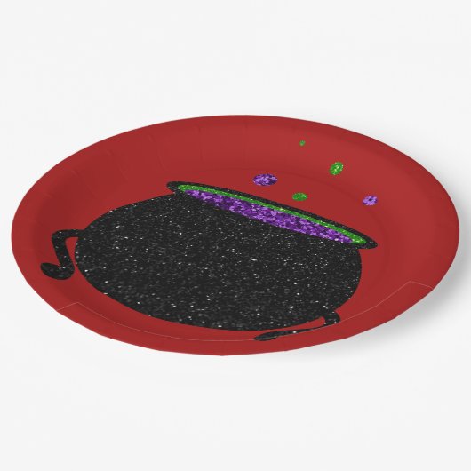 Assiettes En Carton Parties scintillant Cauldron Halloween (Angle)