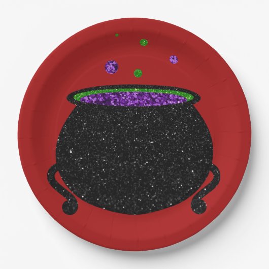 Assiettes En Carton Parties scintillant Cauldron Halloween (Devant)