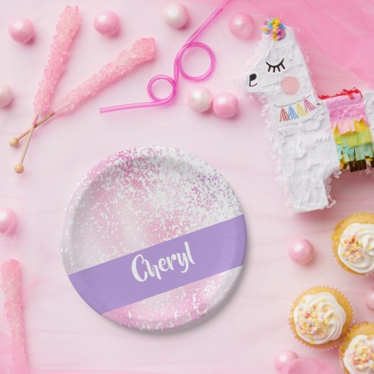 Assiettes En Carton Parties scintillant claire violette, rose et blanc (Fête)