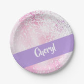 Assiettes En Carton Parties scintillant claire violette, rose et blanc (Devant)