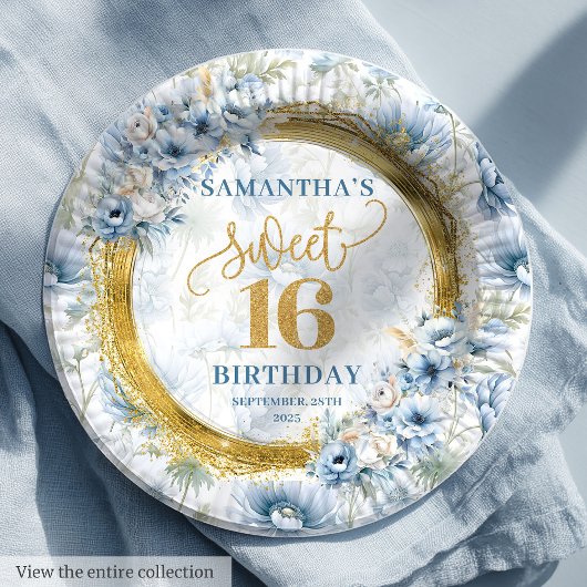 Assiettes En Carton Parties scintillant classique Sweet sixteen bleu c