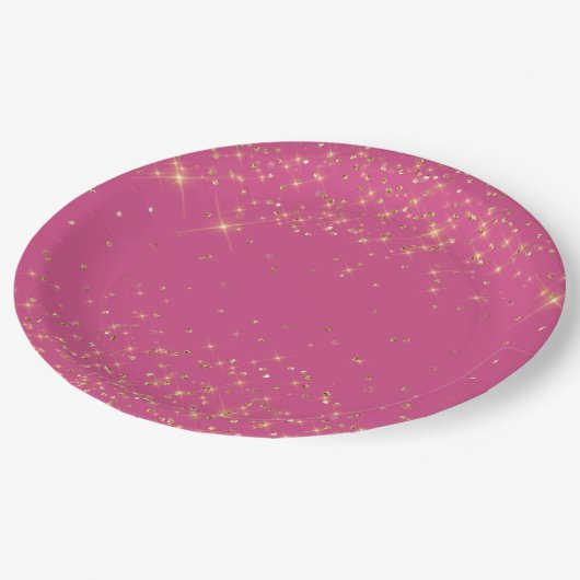 Assiettes En Carton Parties scintillant Confetti en or rose (Angle)