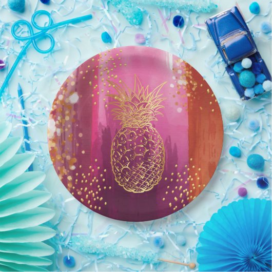 Assiettes En Carton Parties scintillant d'ananas rose (Fête)