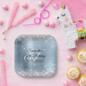 Assiettes En Carton Parties scintillant d'argent bleu clair huile 40e  (Fête)