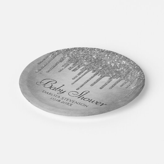 Assiettes En Carton Parties scintillant d'argent de dépôt | Douche à é (Angle)