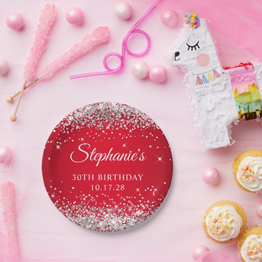 Assiettes En Carton Parties scintillant d'argent et 30e anniversaire r (Fête)