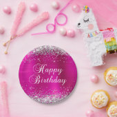 Assiettes En Carton Parties scintillant d'argent Hot rose Poil Joyeux (Fête)