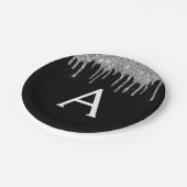 Assiettes En Carton Parties scintillant d'argent noir Monogramme Anniv (Angle)
