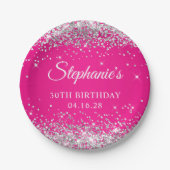 Assiettes En Carton Parties scintillant d'argent rose chaud 30e annive (Devant)