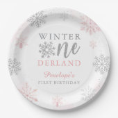Assiettes En Carton Parties scintillant d'argent rose Hiver Onederland (Devant)