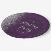 Assiettes En Carton Parties scintillant d'argent violet 70e anniversai (Angle)