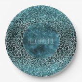 Assiettes En Carton Parties scintillant de Empreinte de léopard bleu T (Devant)