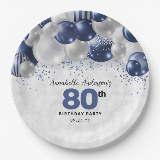 Assiettes En Carton Parties scintillant de la Marine Blue Silver Ballo (Devant)