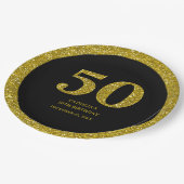 Assiettes En Carton Parties scintillant de luxe Noir et Or 50e anniver (Angle)