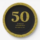 Assiettes En Carton Parties scintillant de luxe Noir et Or 50e anniver (Devant)