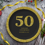 Assiettes En Carton Parties scintillant de luxe Noir et Or 50e anniver<br><div class="desc">Célébrez avec style - Premium 50th Birthday Paper Plates Faites de votre anniversaire un événement inoubliable avec nos élégantes plaques papier 50th anniversaire,  parfait pour les fêtes adultes. Faites-vous une cinquantaine avec une audacieuse parties scintillant noire,  or et typographie classique pour une touche de sophistication.</div>