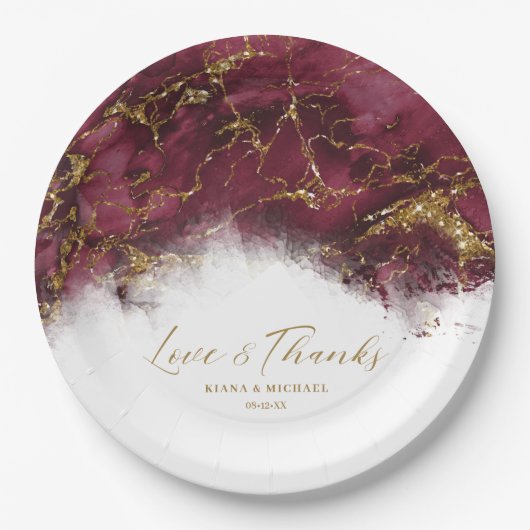 Assiettes En Carton Parties scintillant de marbre Mariage Bourgogne Go (Devant)