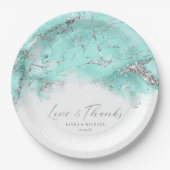 Assiettes En Carton Parties scintillant de marbre Mariage Turquoise Si (Devant)