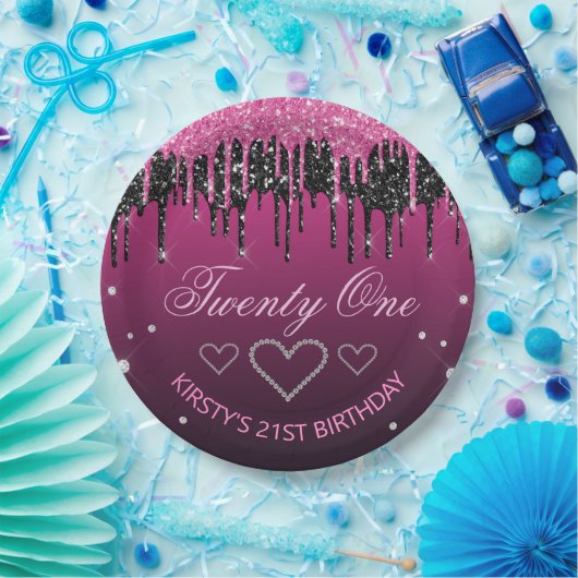 Assiettes En Carton Parties scintillant de séchage noir et rose glamou (Fête)