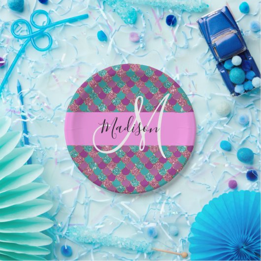 Assiettes En Carton Parties scintillant de sirène violette Turquoise É (Fête)