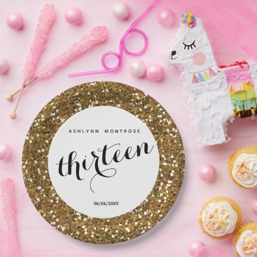 Assiettes En Carton Parties scintillant d'or 13e anniversaire (Fête)