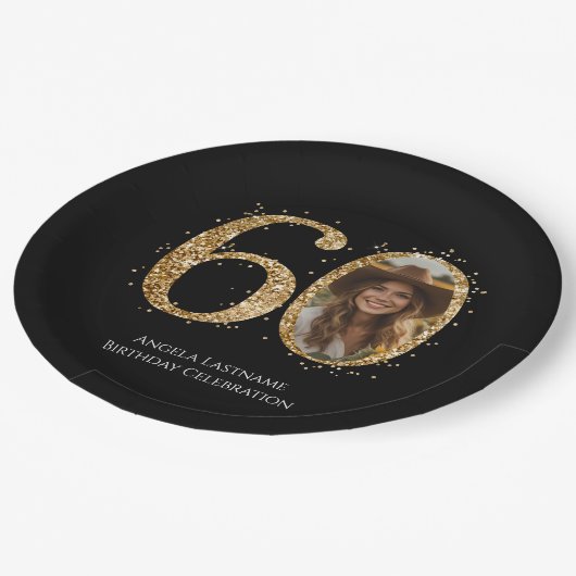 Assiettes En Carton Parties scintillant d'or adulte 60e anniversaire P (Angle)