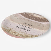 Assiettes En Carton Parties scintillant d'or au chocolat rose Rose (Angle)