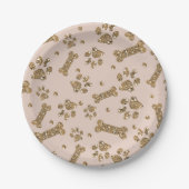 Assiettes En Carton Parties scintillant d'or Beige Blush Pet Paw Bone  (Devant)