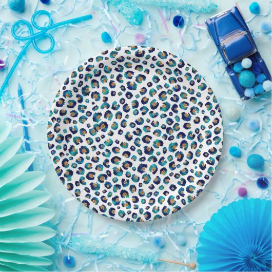Assiettes En Carton Parties scintillant d'or bleu Motif Leopard (Fête)