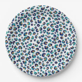 Assiettes En Carton Parties scintillant d'or bleu Motif Leopard (Devant)