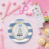 Assiettes En Carton Parties scintillant d'or Bleu Stripe N'importe que (Fête)