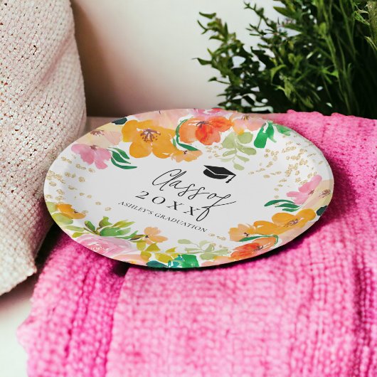 Assiettes En Carton Parties scintillant d'or classe botanique florale 