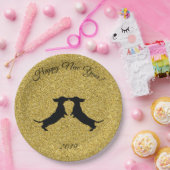 Assiettes En Carton Parties scintillant d'or Dachshund Joyeuses Plaque (Fête)