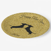 Assiettes En Carton Parties scintillant d'or Dachshund Joyeuses Plaque (Angle)