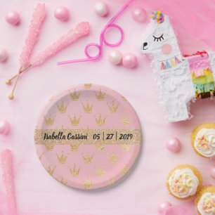 Assiettes En Carton Parties scintillant d'or Fairy Crowne sur rose