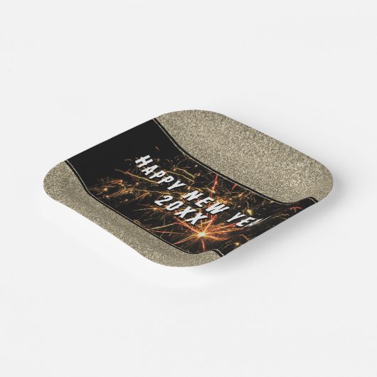 Assiettes En Carton Parties scintillant d'or Feu d'artifice Joyeux Nou (Angulaire)