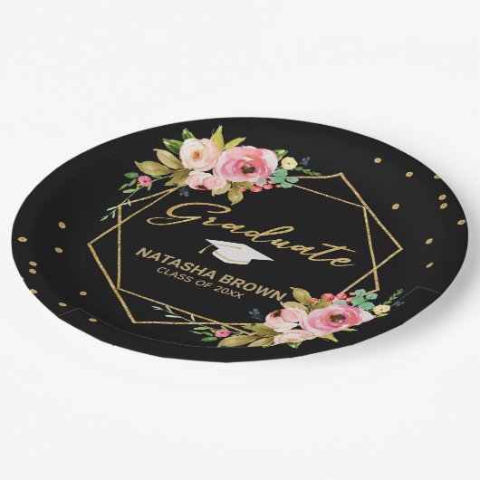 Assiettes En Carton Parties scintillant d'or floral moderne Graduation (Angle)