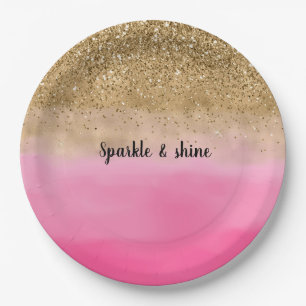 Assiettes En Carton Parties scintillant d'or Girl Rose Aquarelle