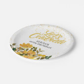 Assiettes En Carton Parties scintillant d'or Jaune Floral Anniversaire (Angle)
