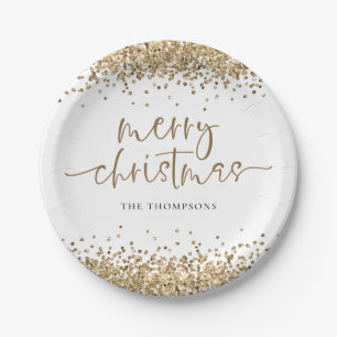 Assiettes En Carton Parties scintillant d'or Joyeux Noël