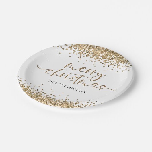 Assiettes En Carton Parties scintillant d'or Joyeux Noël (Angle)