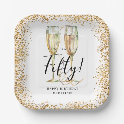 Assiettes En Carton Parties scintillant d'or moderne 50e anniversaire (Recto)