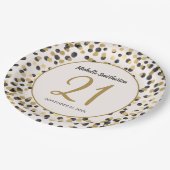 Assiettes En Carton Parties scintillant d'or noir Confetti 21e anniver (Angle)