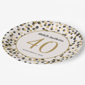 Assiettes En Carton Parties scintillant d'or noir Confetti 40e anniver (Angle)
