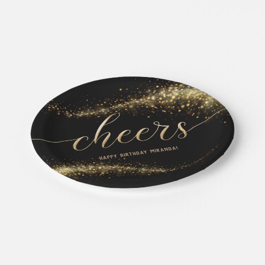 Assiettes En Carton Parties scintillant d'or noir fête d'anniversaire (Angle)