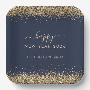 Assiettes En Carton Parties scintillant d'or Nom Bonne année 2026 Mari