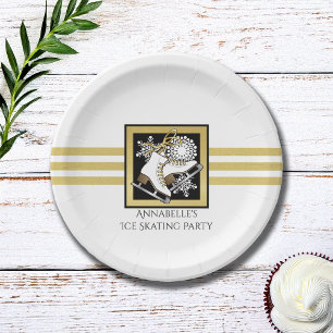 Assiettes En Carton Parties scintillant d'or Patinage sur glace noir b