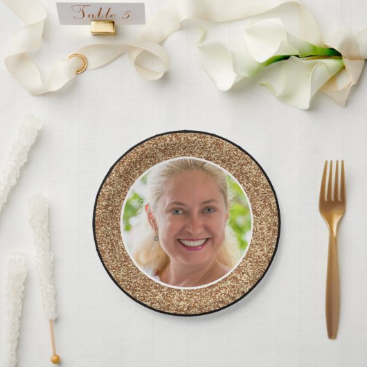 Assiettes En Carton Parties scintillant d'or photo Anniversaire (Mariage)